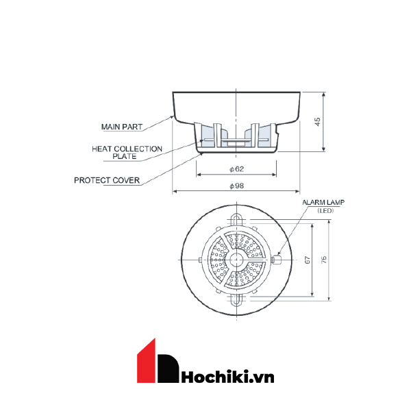 DFG-1W70L Đầu báo nhiệt cố định 70 độ loại chịu nước, Hệ báo cháy thường