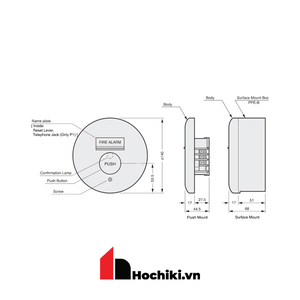 PPE-2 (JE) Nút nhấn báo cháy khẩn cấp, Thiết bị cảnh báo cháy thường