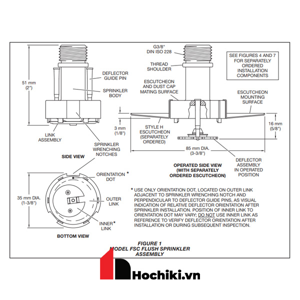 TY3200 Đầu phun Sprinkler Tyco hướng xuống loại âm trần, Đầu phun sprinkler Tyco-UL