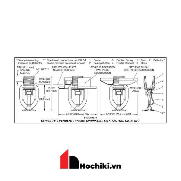 TY3280 Đầu phun Sprinkler Tyco hướng xuống, Đầu phun sprinkler Tyco-UL