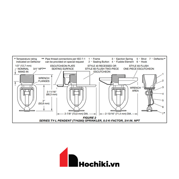TY4280 Đầu phun Sprinkler Tyco hướng xuống, Đầu phun sprinkler Tyco-UL