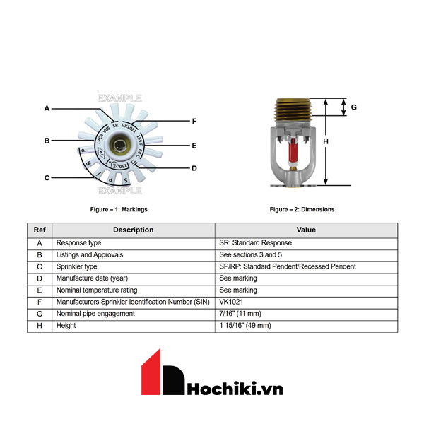 VK1021 Đầu phun Sprinkler Viking hướng xuống, Đầu phun sprinkler Viking-UL