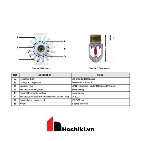 VK2022 Đầu phun Sprinkler Viking hướng xuống, Đầu phun sprinkler Viking-UL